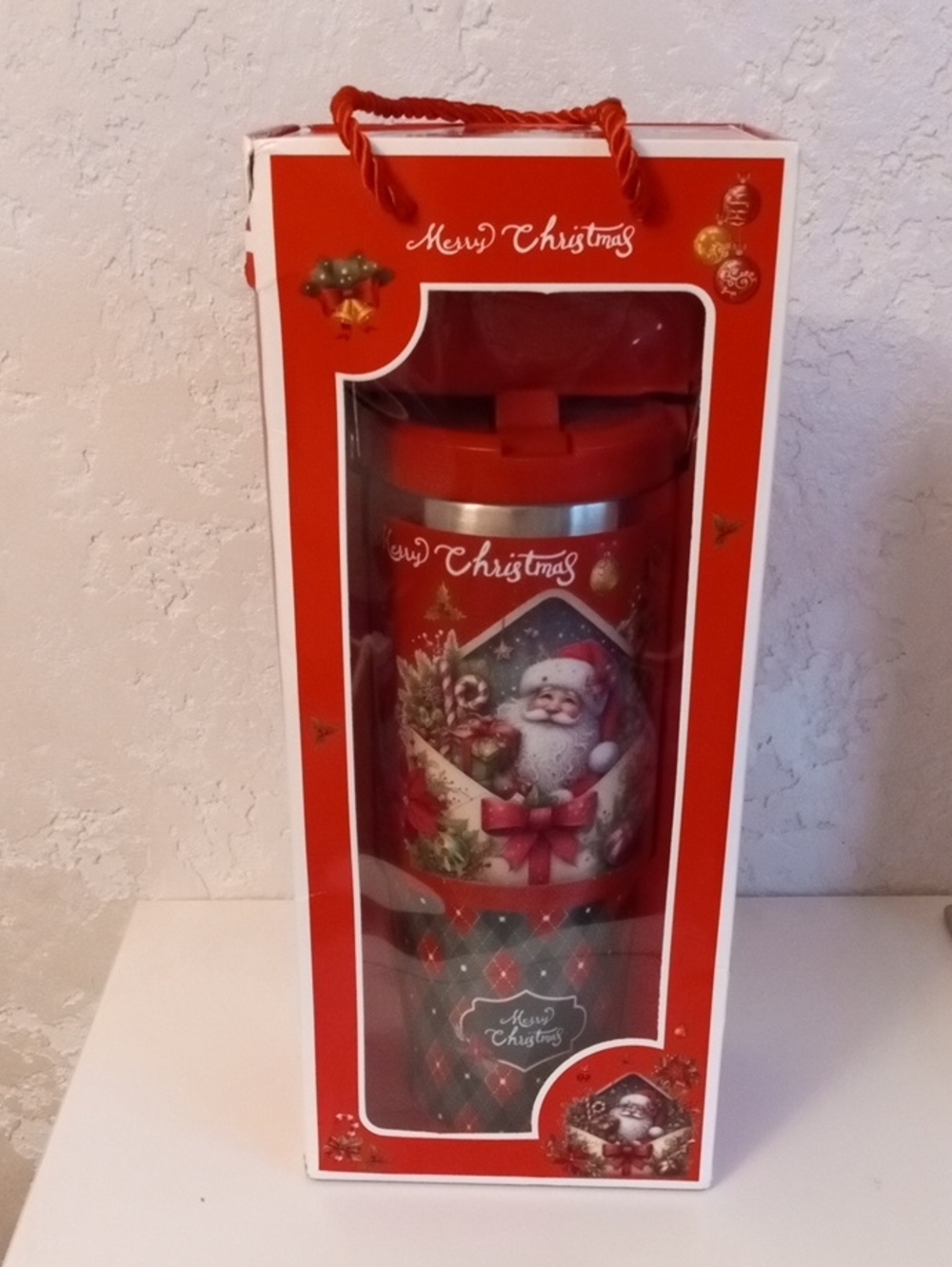 Christmas Santa Kids Travel Mug - Red Holiday Tumbler - Picture 1 of 4